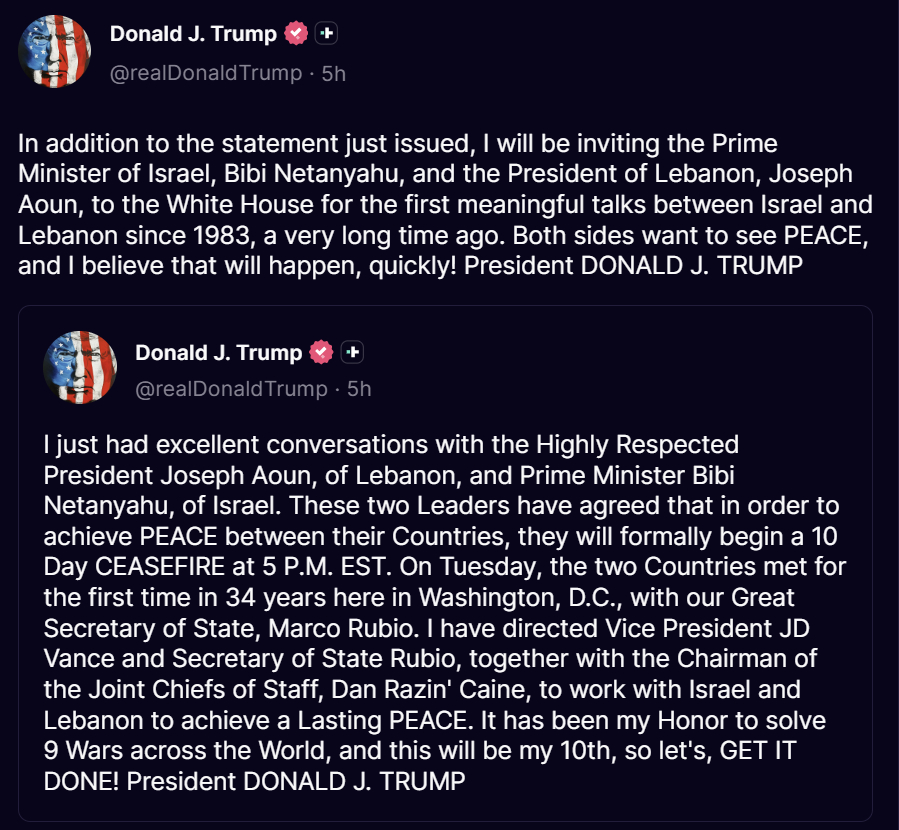 이스라엘 레바논 휴전 10일 합의 분석: 트럼프 중동 평화 로드맵과 글로벌 시장 영향