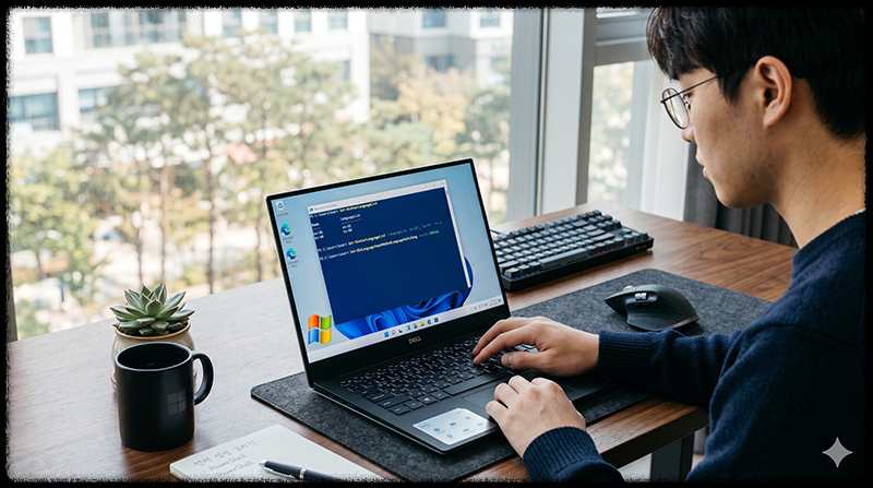 PowerShell에서 입력 언어 설정 명령어를 실행하는 모습