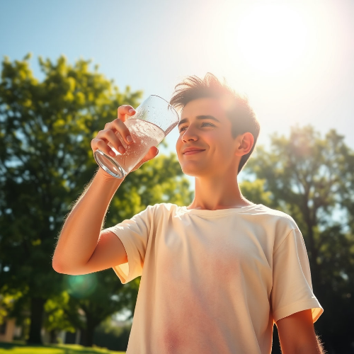 더운 여름에 물을 마시는 남성