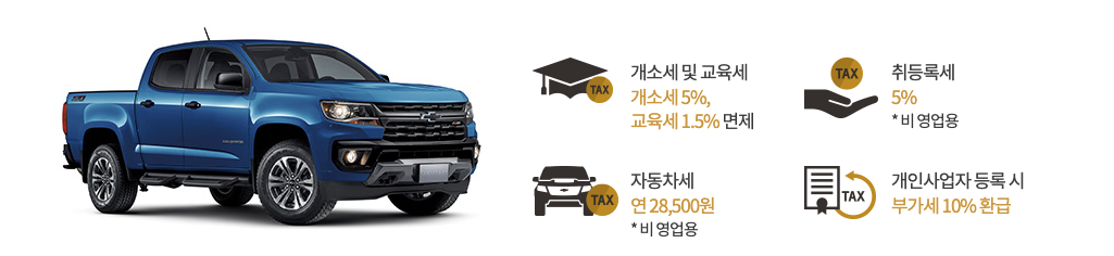 저렴한 취등록세 및 자동차세 - 쉐보레 콜로라도