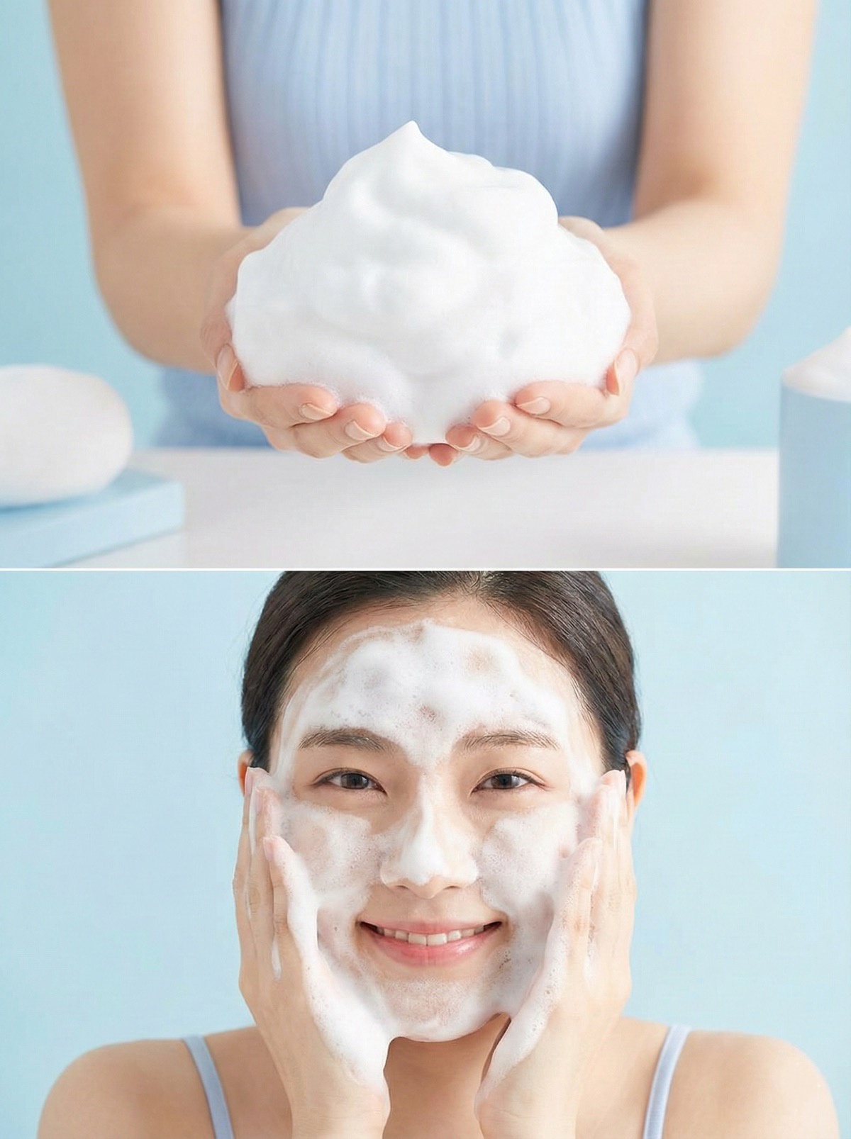 깨끗한 물로 세안하는 상쾌한 모습 일러스트