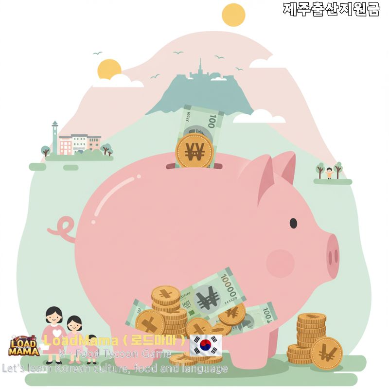 돼지 저금통에 한국 원화 동전과 지폐, 육아 자금 저축