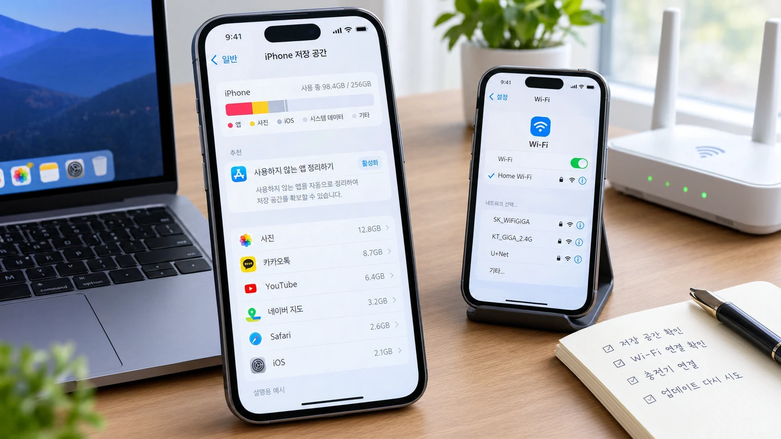 아이폰 iOS 27 업데이트 전 저장 공간 및 와이파이 상태 점검