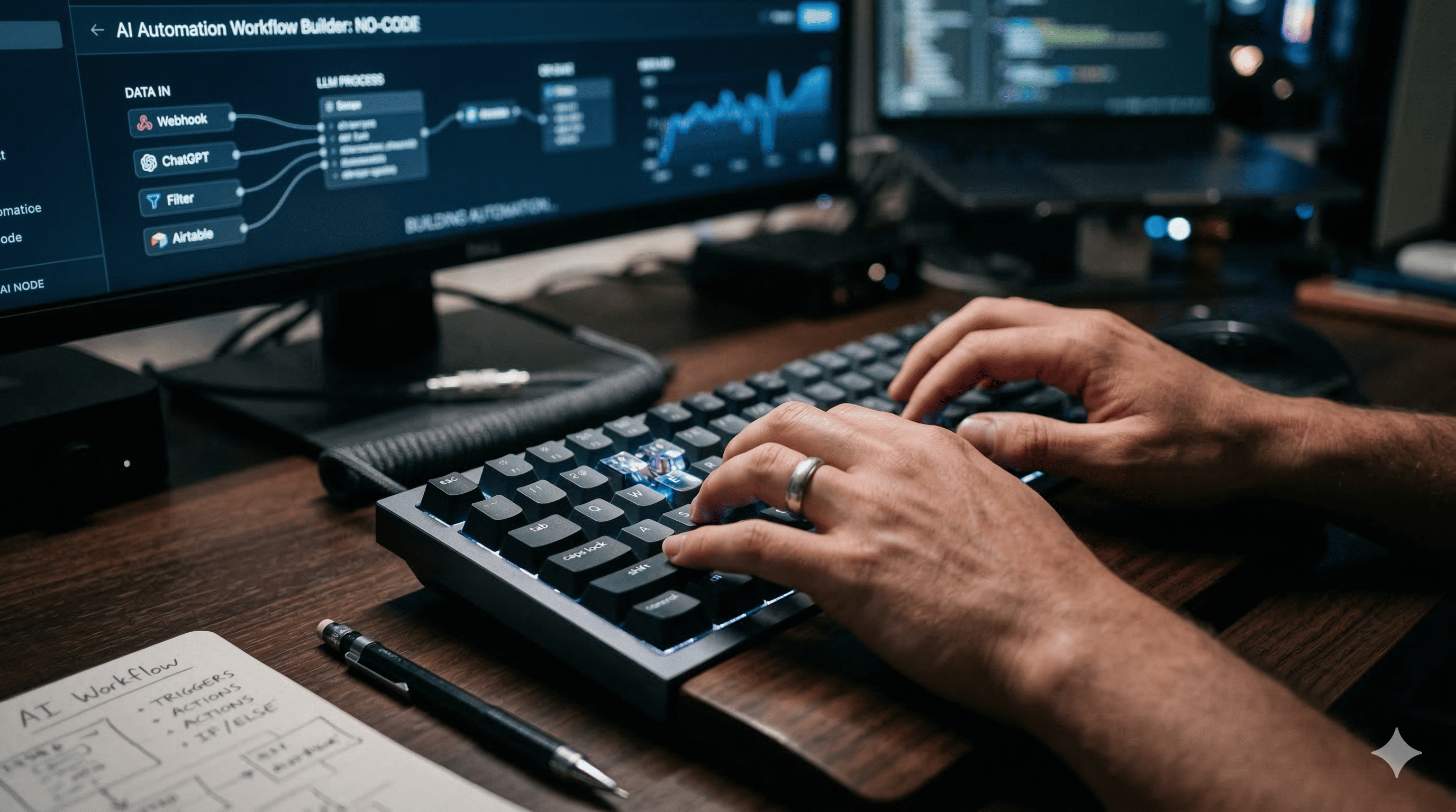 코딩 없이 앱 만들기를 실험하는 집중의 순간, 구글 AI 스튜디오로 자동화를 구축하는 장면