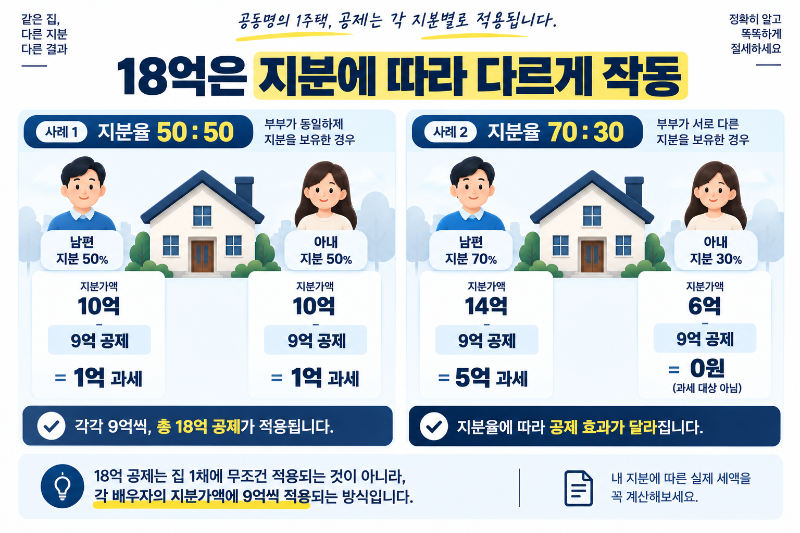 부부 공동명의 종부세 50대50과 70대30 지분에서 각각 9억원 공제 차이