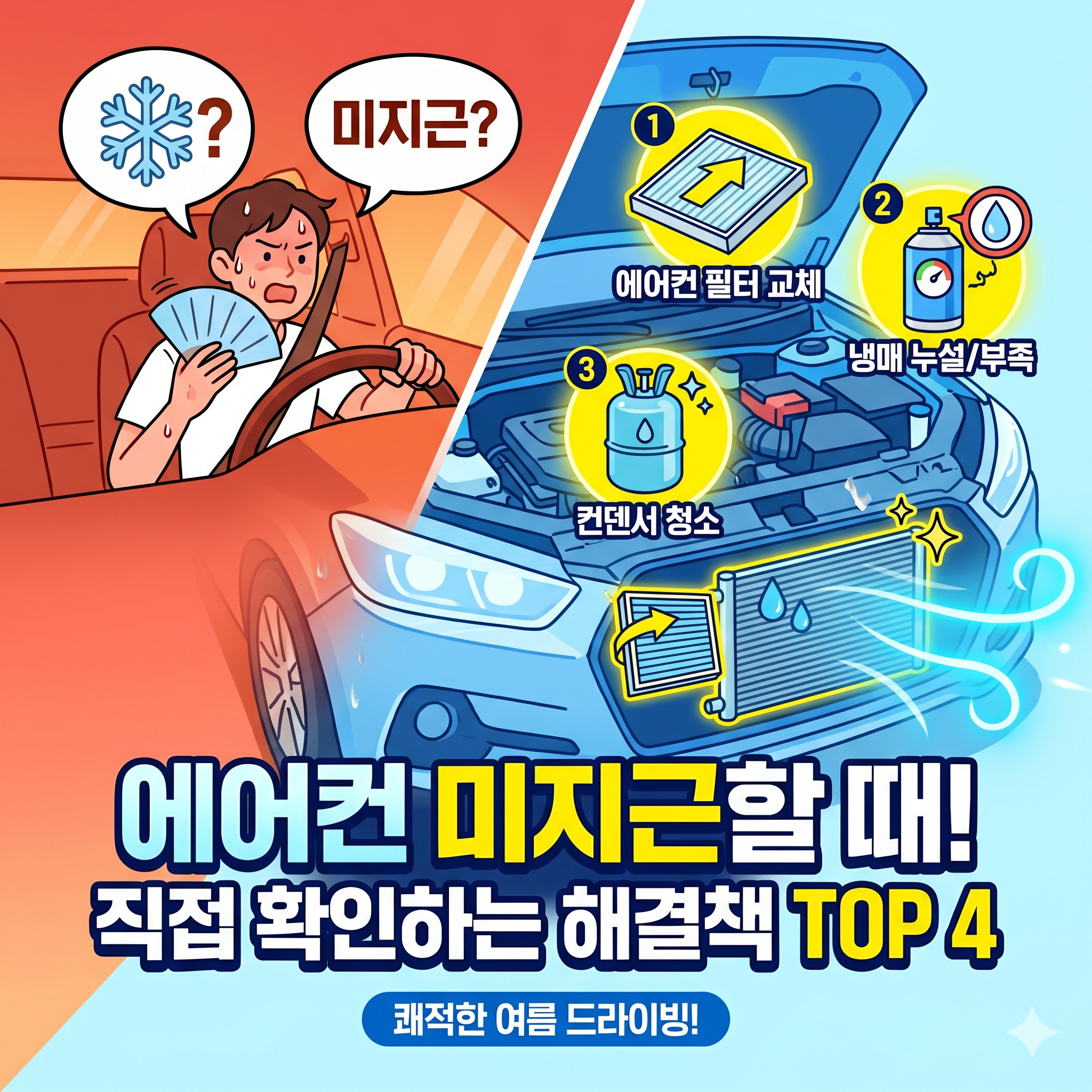 자동차 에어컨이 덜 시원할때? 셀프 점검 방법과 원인 완벽 정리