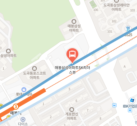 매봉삼성아파트SK리더스뷰에서 인천공항 리무진 공항버스(6009번) 지도 위치