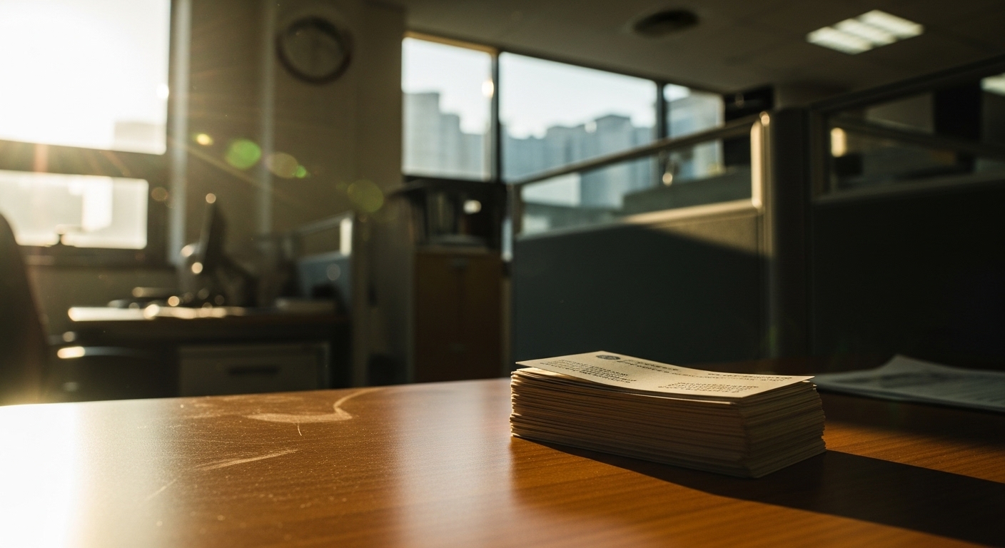 퇴직을 앞둔 빈 책상과 명함