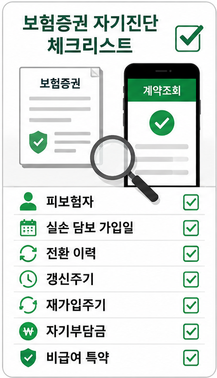 보험증권에서 실손보험 세대와 보장 조건을 확인하는 체크리스트