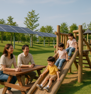 유니온파크에서 미끄럼틀을 타며 노는 아이들