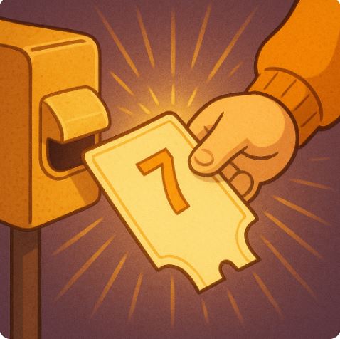 번호표를 뽑는 손과 숫자 7 / Hand pulling ticket number 7