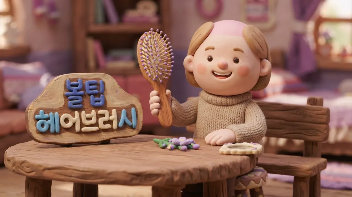 클레이 스톱모션 스타일로 제작된 둥근 방울 마감 볼팁 헤어브러시 이미지