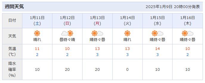 1월 도쿄 날씨 정보