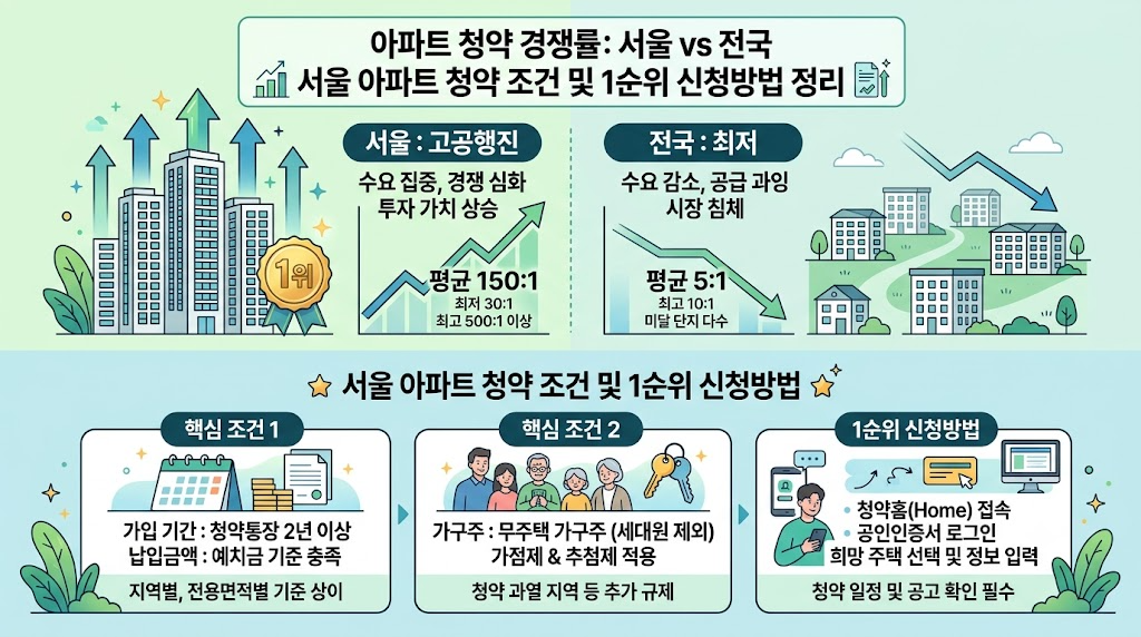 아파트 청약 경쟁율 전국은 최저인 반면 서울은 고공행진? 서울 아파트 청약 조건 및 1순위 신청방법