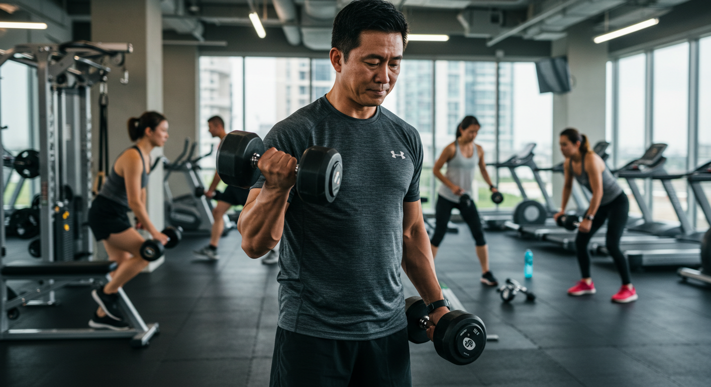덤벨운동중인 남성