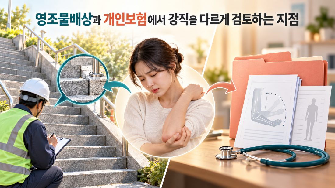 영조물배상과 개인보험의 팔꿈치 강직 기록