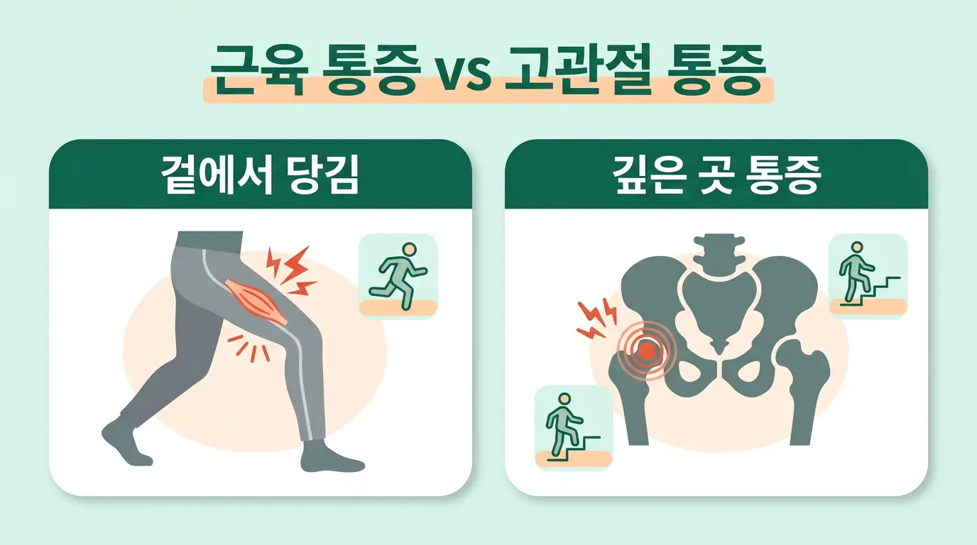 근육 통증과 고관절 통증 비교