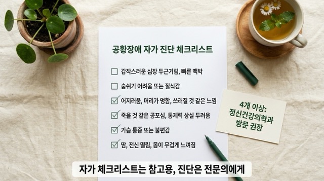 공황장애 자가 체크리스트 6가지 항목 확인 정신건강의학과 방문 안내"