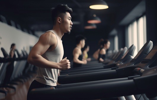 러닝머신 위에서 달리고 있는 남성의 모습
