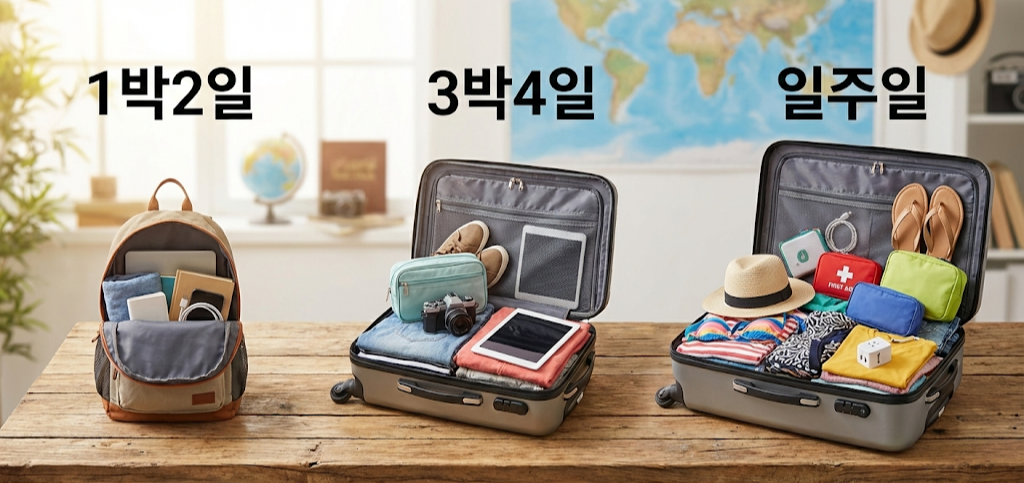 여행 준비물 체크리스트 총정리: 1박2일·3박4일·일주일 기간별 완벽 가이드