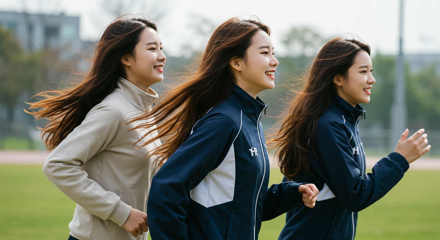 트레이닝복을 입고 운동하는 여성들