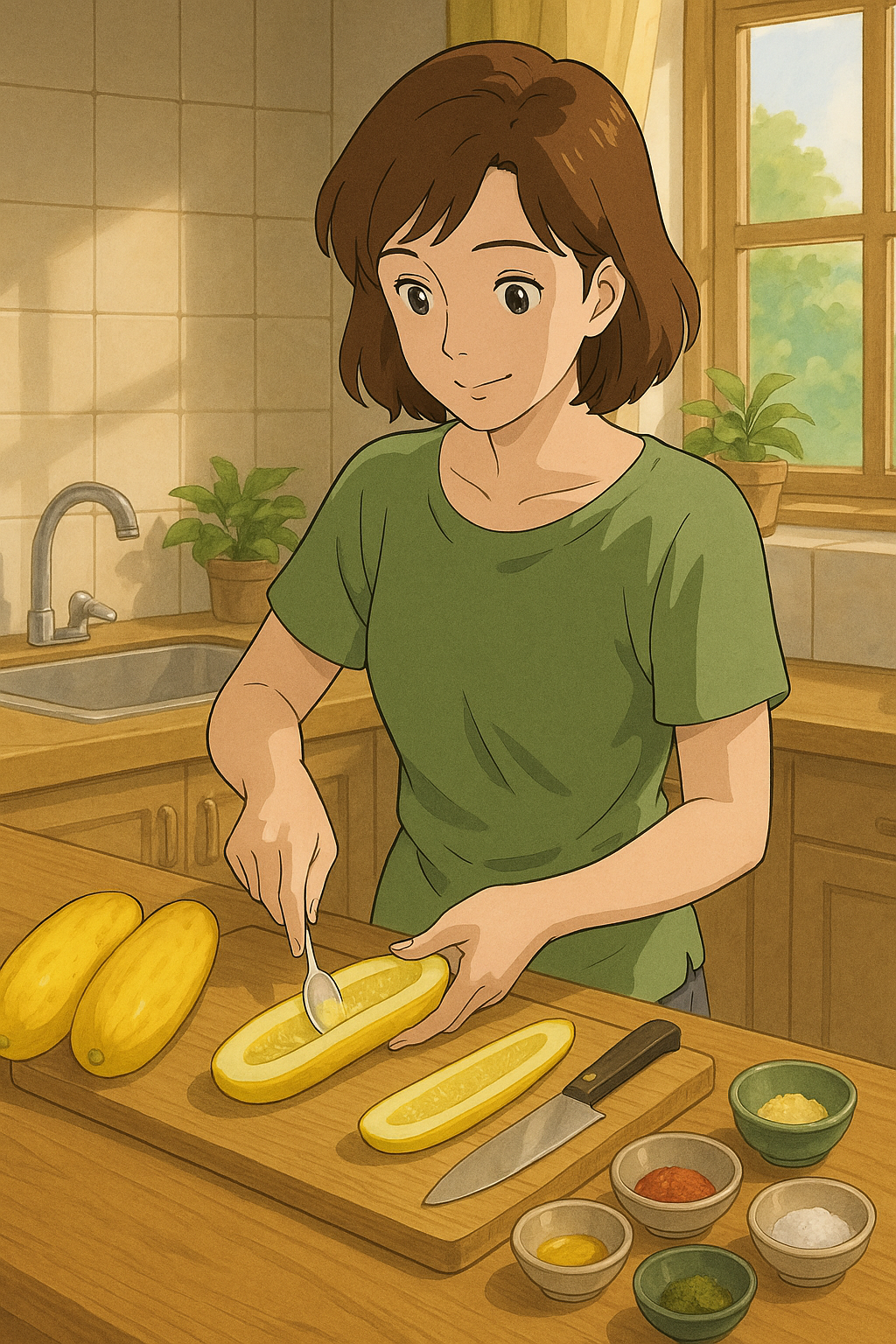 “노각의 씨를 파내는 과정 – 깊은 맛을 위해 불필요한 것을 비워냅니다.”