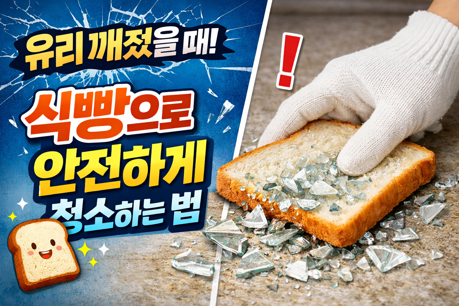 유리 깨졌을 때, 식빵 한 조각으로 안전하게 청소하는 법