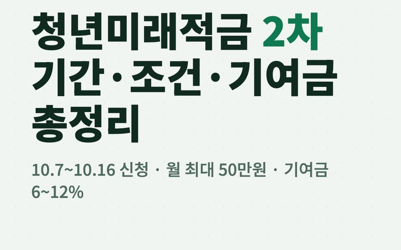 청년미래적금 2차 신청 기간&middot;조건&middot;기여금 총정리 (월 50만원 납입 시