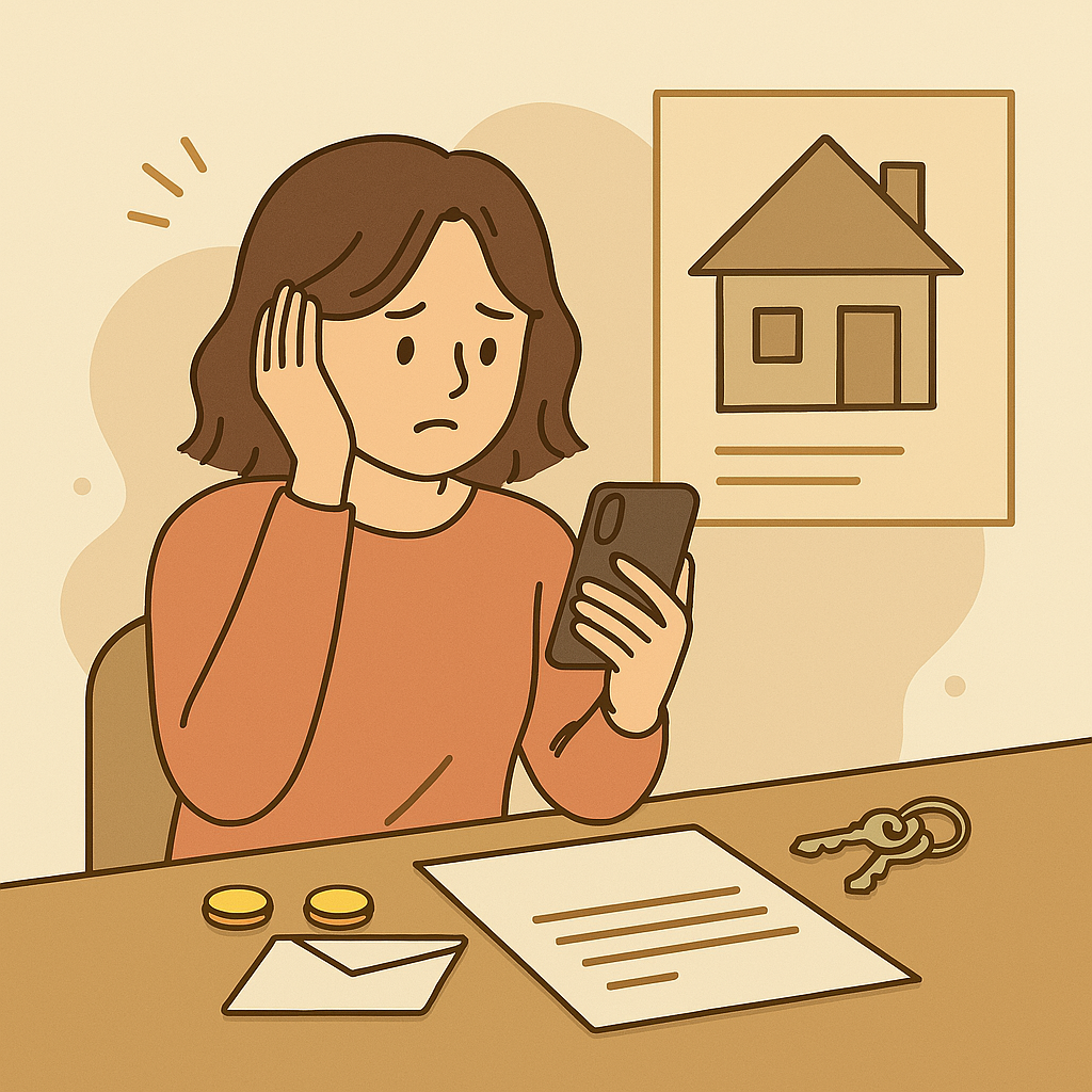 월세보증금때문에 고민하는 여성 일러스트