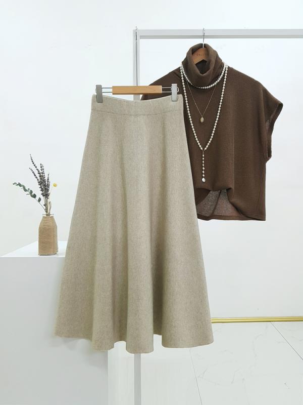 오조이 울 35 고퀄 A라인 롱 플레어 밴딩 스커트