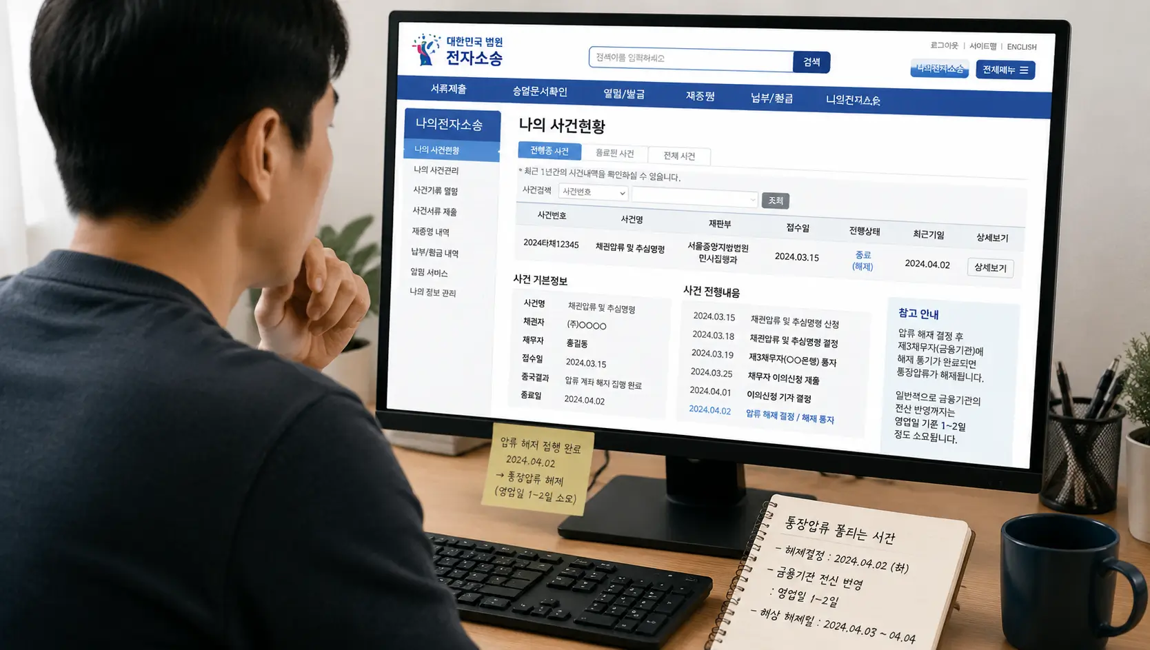 압류 계좌 해지 집행과 통장압류 풀리는 시간을 대한민국 법원 전자소송 전산망으로 검토하는 차주