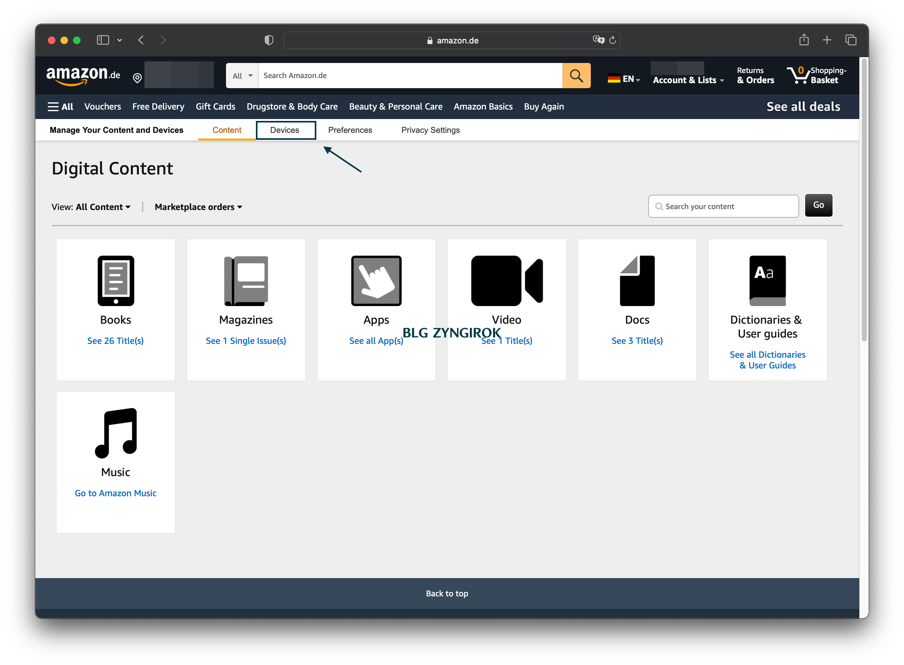 디지털 컨텐츠 페이지 모습이다. Device를 화살표가 가리키고 있다.