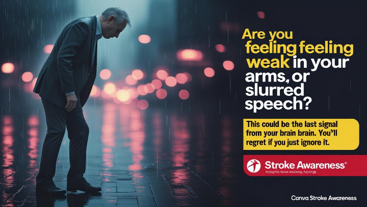 뇌졸중 전조 증상 경고 이미지 – 말 어눌, 팔 저림, 어지럼증은 즉시 병원에 가야 하는 신호입니다