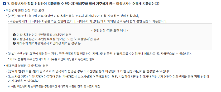 민생회복 지원금 미성년자 신청
