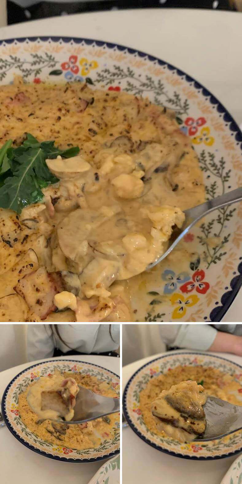 소스를 섞어 숟가락에 얹은 모습