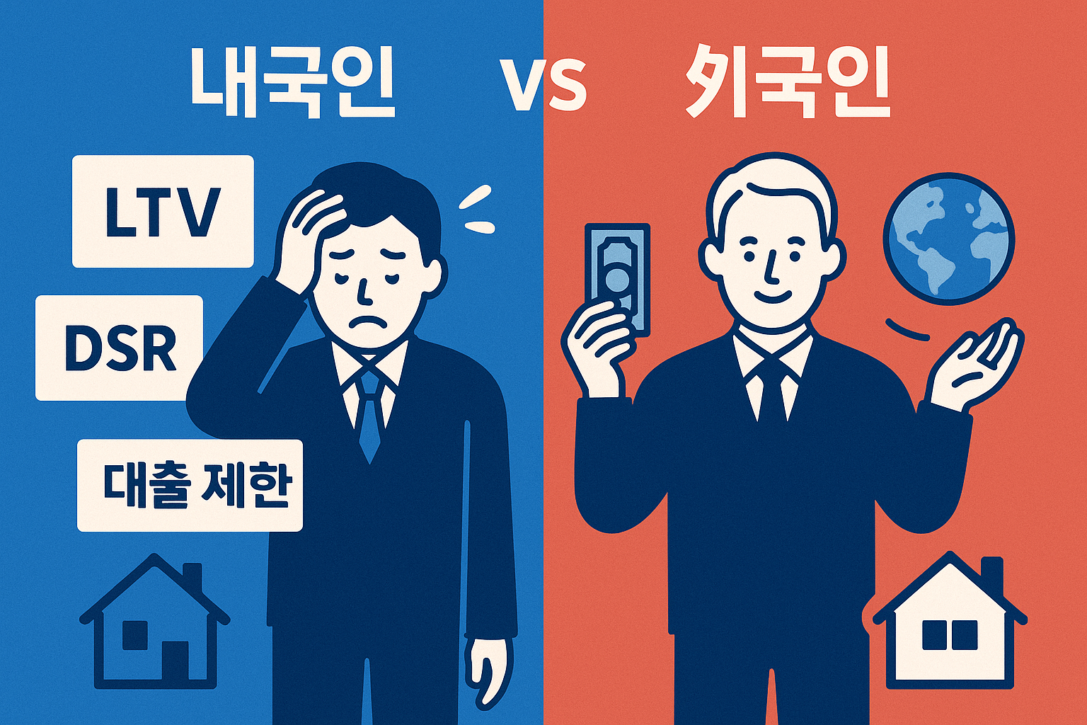 내국인과 외국인의 부동산 대출 규제 차이점 시각 비교 이미지