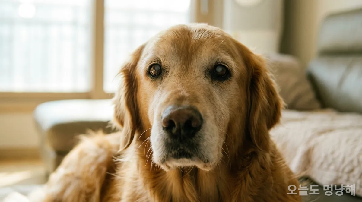 노화 징후가 보이는 노령견 또는 노령묘의 얼굴 클로즈업 이미지