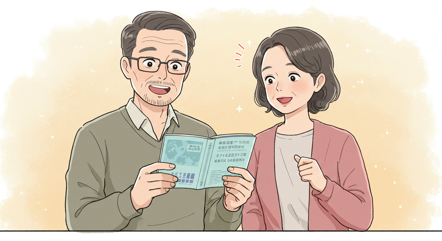 건강보험 환급금을 확인하는 부부의 따뜻한 일러스트