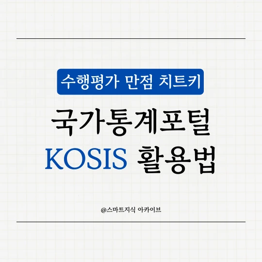 그레이 모눈종이에 수행평가 만점 치키드 국가통계포털 KOSIS 활용법이라고 적었다.