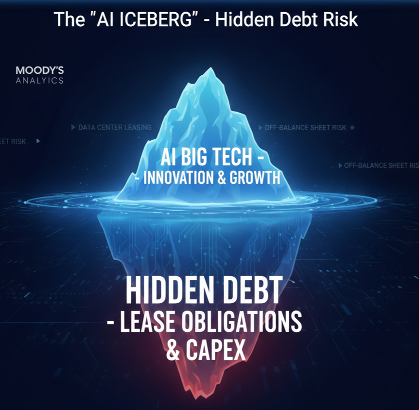 Moody's 경고 AI 빅테크 데이터센터 임대 비용 등 숨겨진 부채 리스크 시각화