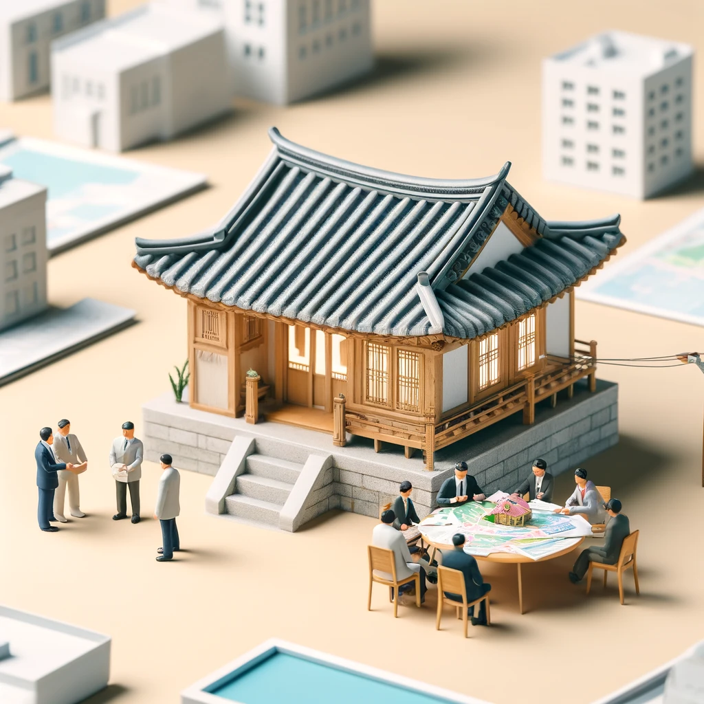 This image is a symbolic and concise representation of the concept of foreign investment in Korea's urban bed and breakfast market.