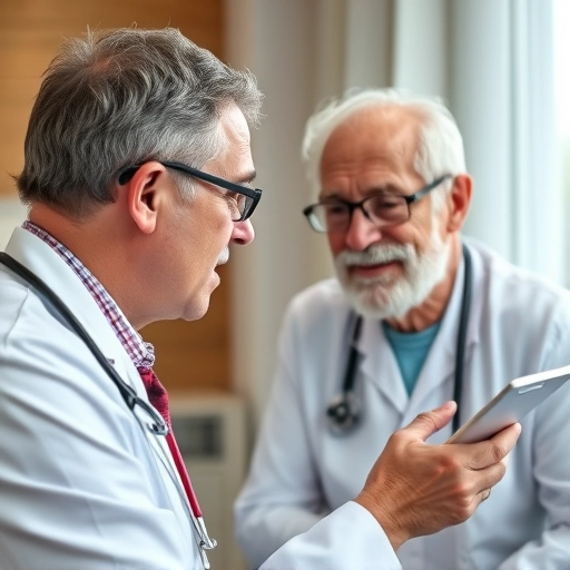 의사와 상담중인 시니어 남성