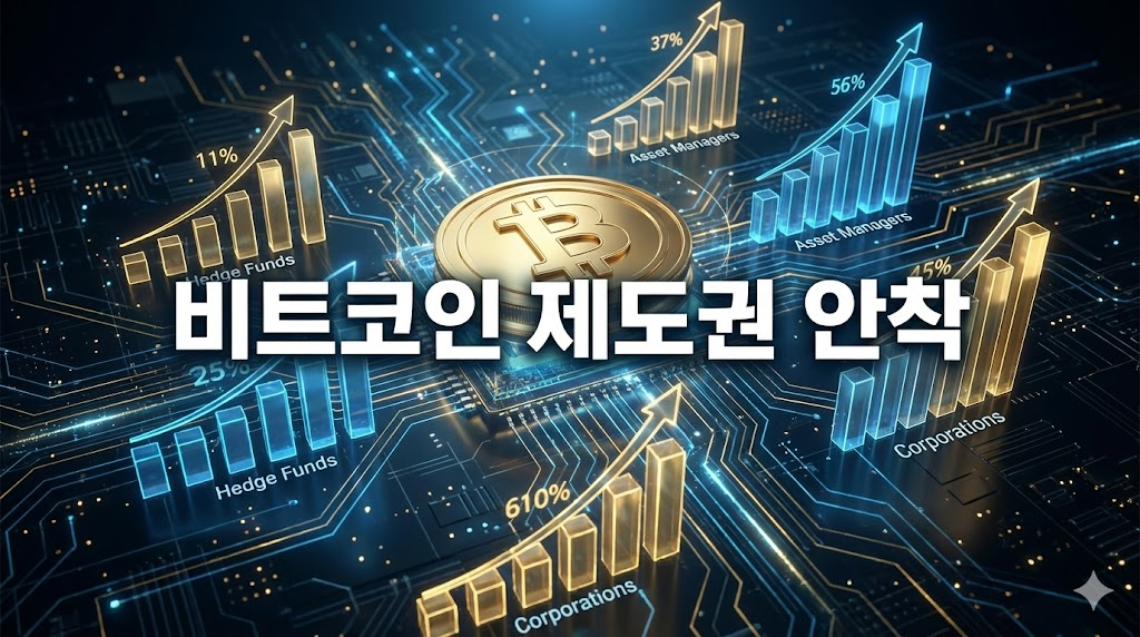 비트코인 제도권 자금 유입을 나타내는 인포그래픽 디자인