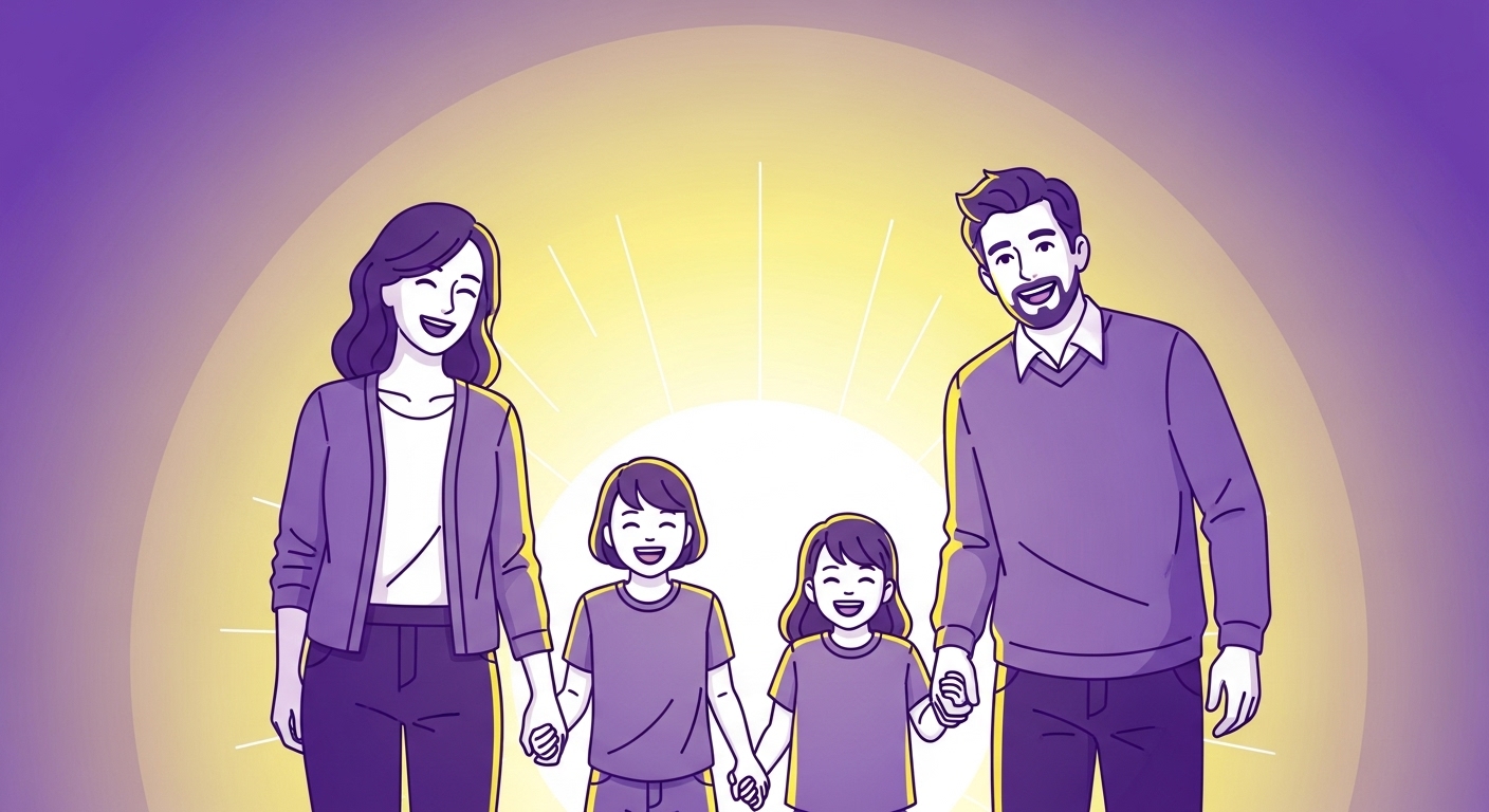 사랑스러운 가족이 함께 모여 따뜻한 미소를 나누는 모습, 가족 간의 사랑과 유대감을 상징합니다.