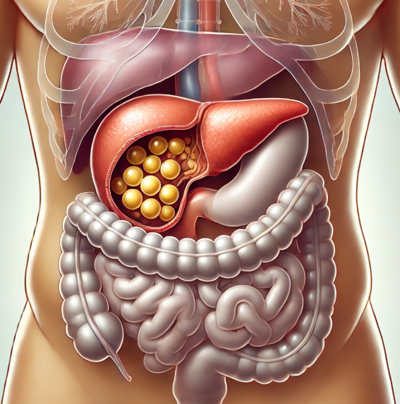 담석증을 해부학적으로 표현한 삽화