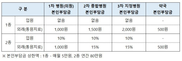 의료급여 병원별 본인부담액