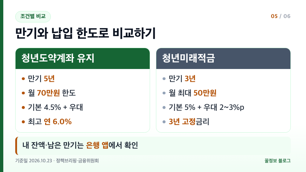 청년도약계좌 유지와 청년미래적금 갈아타기 비교 만기 월 납입 한도 금리 방식