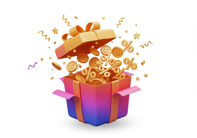 9월 환급 이벤트를 나타내는 선물 상자와 10% 할인 아이콘