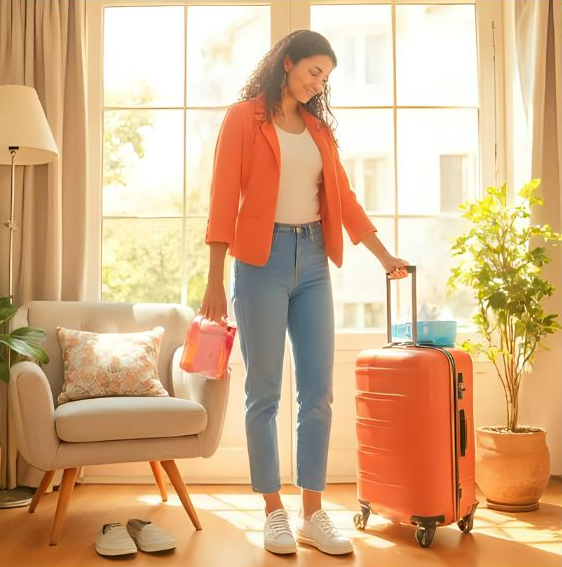 여행 후 청소하고 상쾌한 얼굴을 한 사람