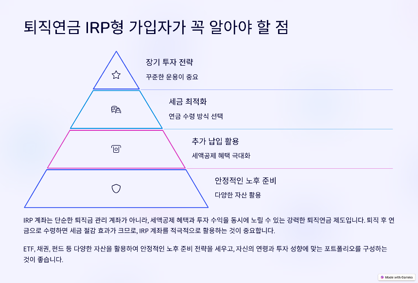 퇴직연금 IRP형(개인형 퇴직연금) 완벽 정리 세제 혜택부터 운용 전략까지